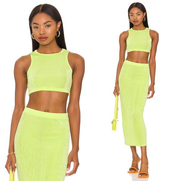 H:ours Natalia Crop Top Ramona Midi Skirt Acid Lime